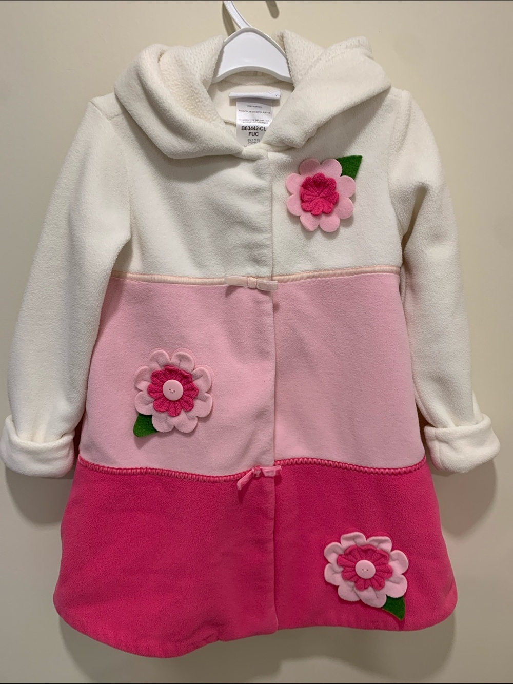 💥2/$30💥Girl’s Pink & Cream Floral Fleece Coat with Hood